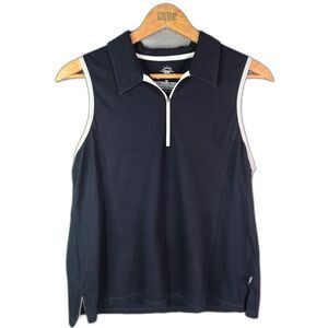 T by Talbots Sleeveless Polo Top Navy Lp UPF 50 Quarter Zip Sporty Golf